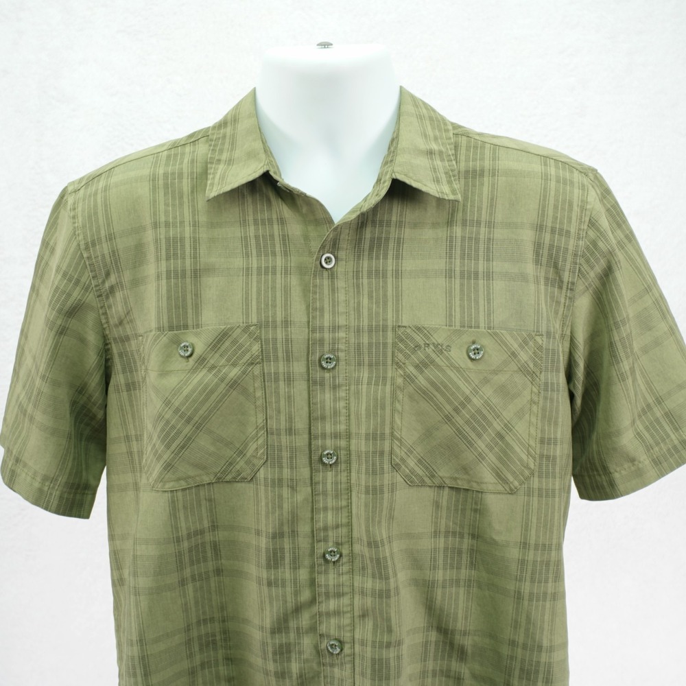 Orvis Men's Green Plaid Medium Short Sleeve Collared Dress Shirt Double Pocket